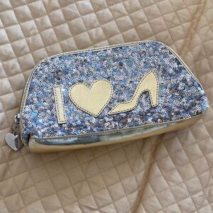 Nine West Silver Sequin Heart & Heel Cosmetic Pouch